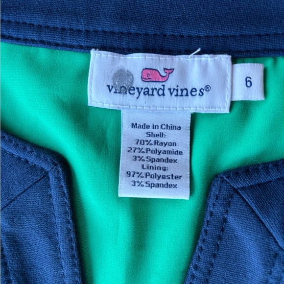 Vineyard Vines Jade Green and Navy Blue Dress, Long Sleeve, A-Line, size 6 - Picture 3 of 10